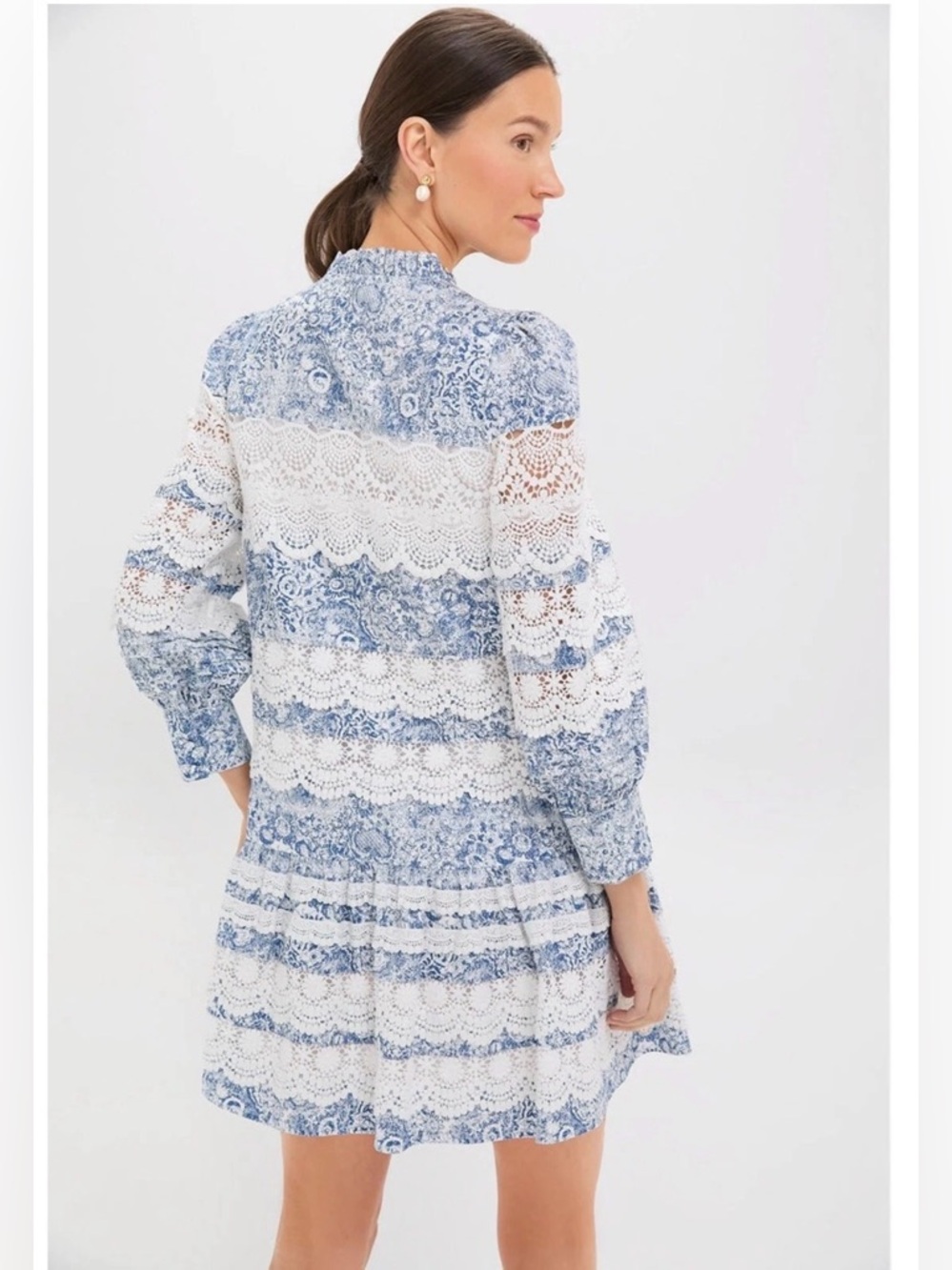 ๐ Hyacinth House for Tuckernuck Lace Trimmed Emmie Mini Dress Blue White XXL - Picture 2 of 15